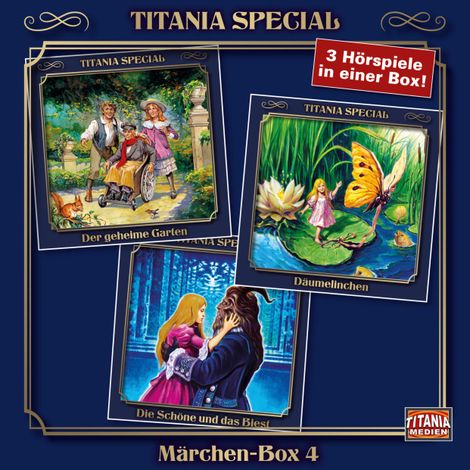Hörbüch “Titania Special, Märchenklassiker, Box 5: Der geheime Garten, Däumelinchen, Die Schöne und das Biest – Frances Hodgson Burnett, Gabrielle-Suzanne Barbot de Villeneuve, Hans Christian Andersen”