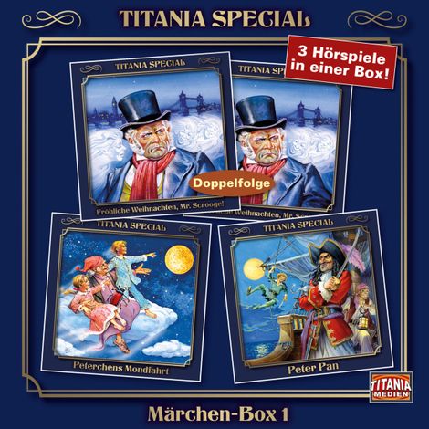 Hörbüch “Titania Special, Märchenklassiker, Box 1: Fröhliche Weihnachten, Mr. Scrooge!, Peterchensmondfahrt, Peter Pan – Gerdt von Bassewitz, Charles Dickens, James M. Barrie”